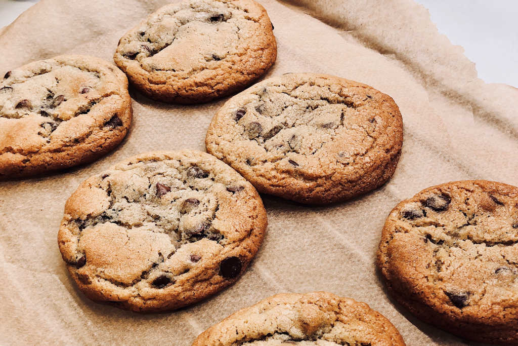 NYT Choc Chip Cookies on a baking pan