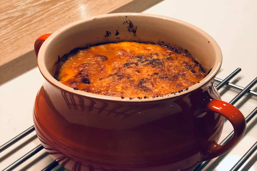 Greek Mousakka in a red casserole