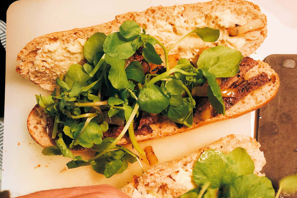 Sirloin Steak Sandwich on cutting board